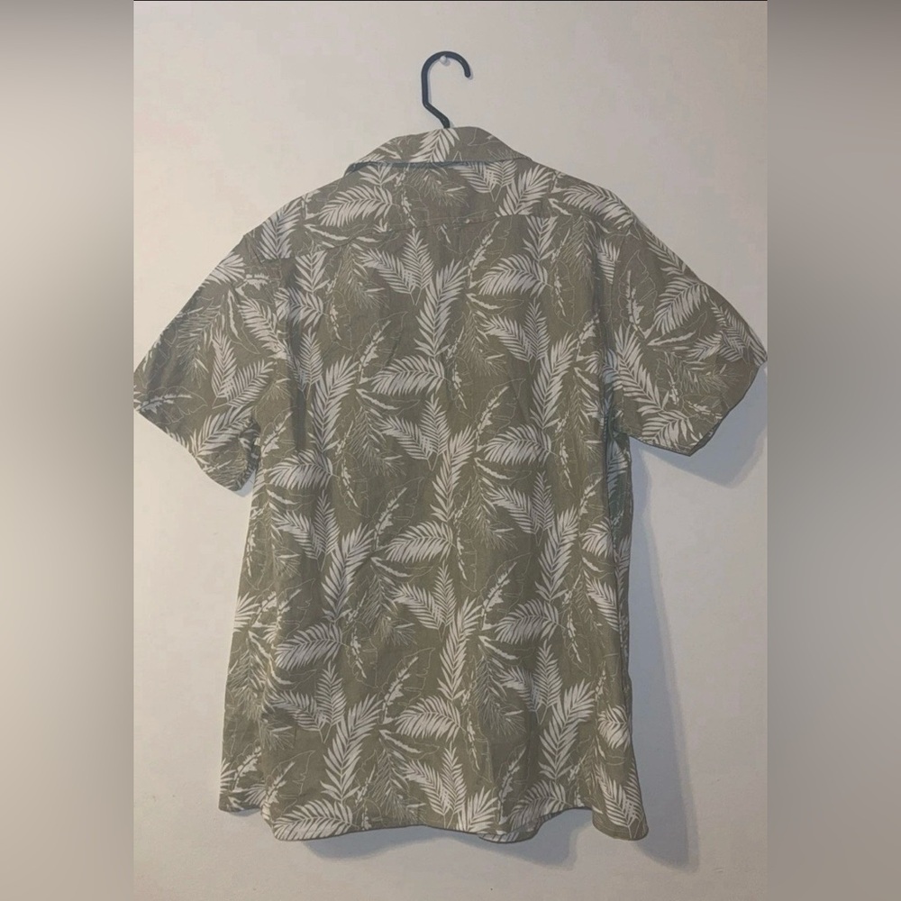 Coofandy Mens XL Short Sleeve Hawaiian Shirt Green Palm Leaf Linen Button Up NWT
